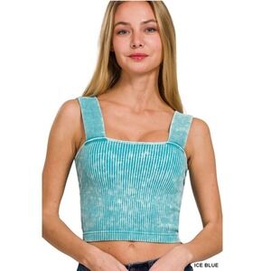 Zenana Ice‎ Blue Ribbed Seamless Brami – Built-In Bra Pads S/M